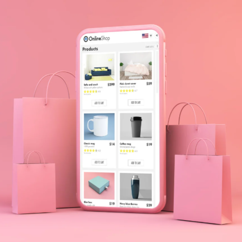Online shopping - bags with phone